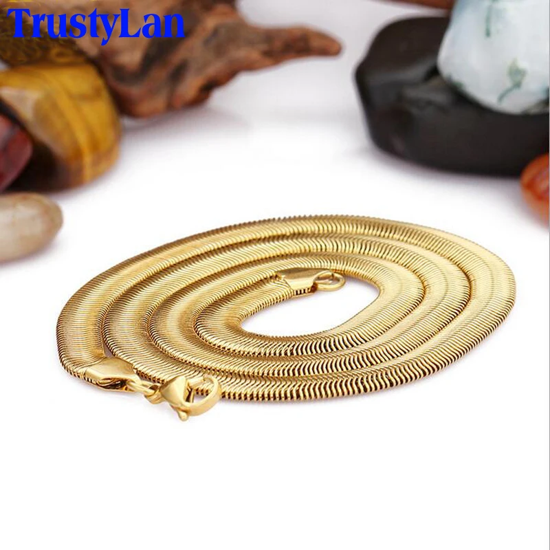 TrustyLan 60CM Length Gold Necklace Never Fade Gold Color Stainless