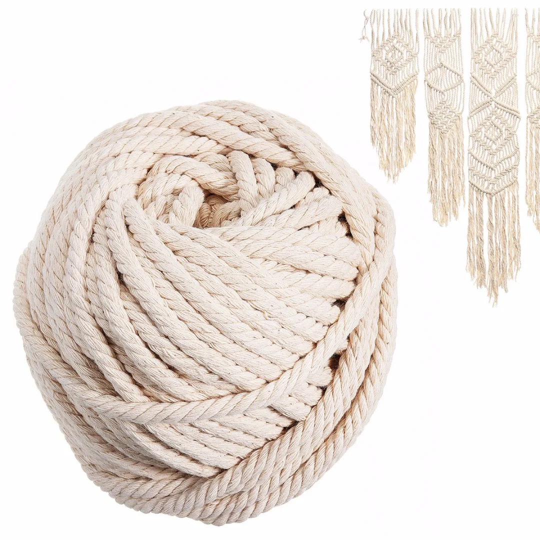 1 Roll 30M Macrame Rope Natural Beige Cotton Twisted Cord Artisan Hand Craft 6mm