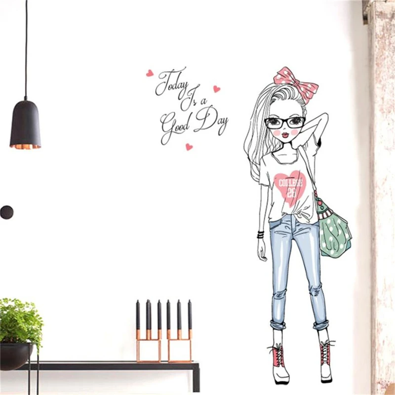  Cute DIY Lovely Girl Art Wall Stickers For Kids Rooms PVC Wall Decals Waterproof Non-toxic Home Room Decor C0319#30            04