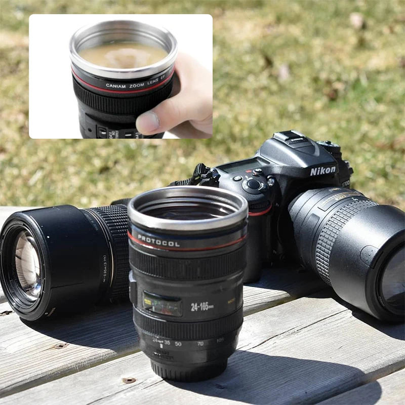 

300-400ml Stainless Steel Camera Lens Shaped Mugs With Lid Coffee Mugs Tea Cup Travel Vacuum Flasks Novelty Gifts Drinkware