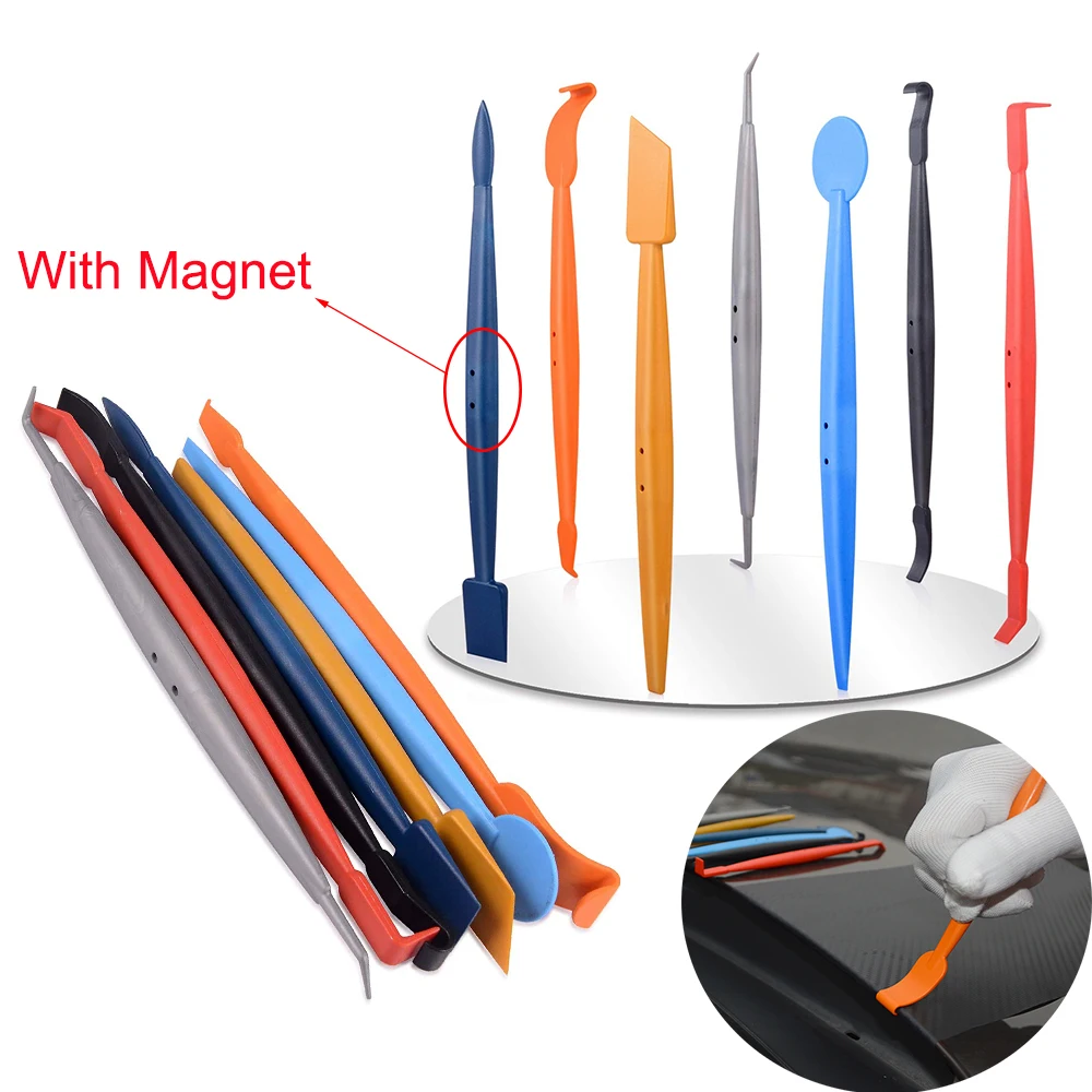 

EHDIS 7pcs Carbon Fiber Car Stickers Film Install Stick Magnetic Squeegee Set Car Tools Vinyl Wrap Tools Scraper Car Accessories