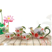 1pot+ 6 чашек 3D Цвет эмаль Кофе Чай набор ручная роспись Керамика костяного фарфора горшок чашка Китайский кунг- фу чайник Кружка Подарок другу