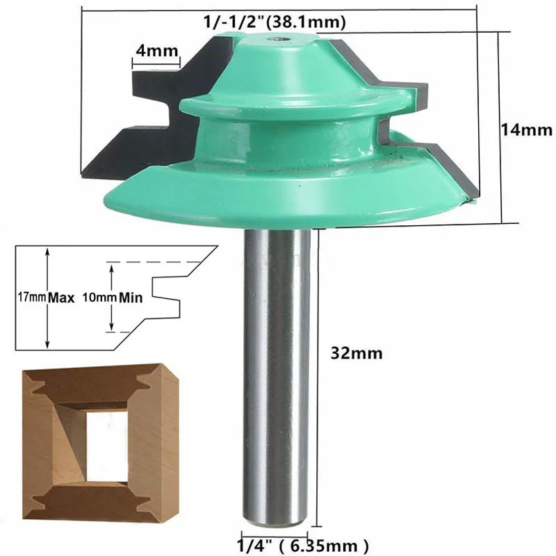 

1/4 Shank Milling Cutter Engraving Machine Chisel Wooden Case Tools Woodworking Knife Door Cabinet Line 45 degree 1-1/2inch