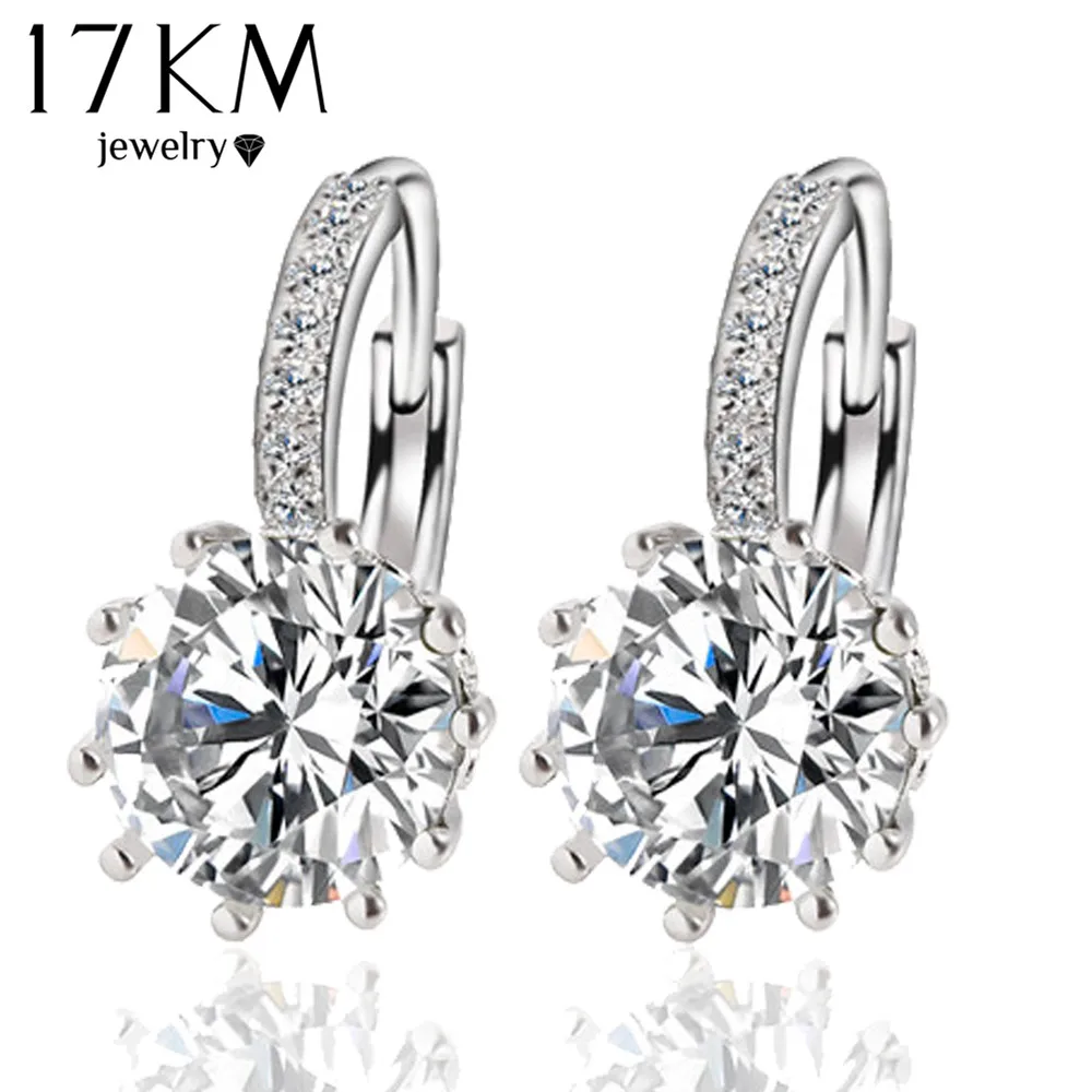 Fashion Alloy Silver Color 10 Color Geometry Crystal Earring Simple Jewelry Design Round Zirconia Earrings Statement  For Women