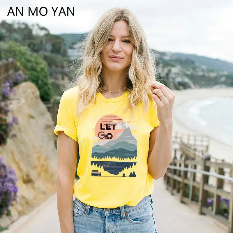

AN MO YAN Summer Tops For Women 2019 New Round Neck T-shirt Print Harajuku Cotton Womens Plus Size Fashions T Shirts