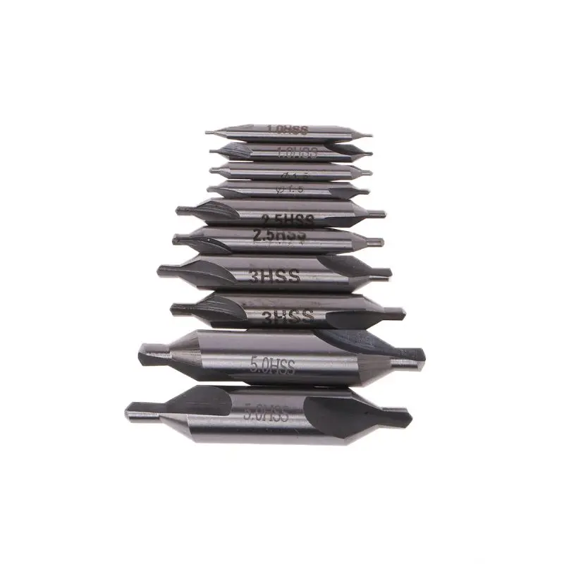 

10Pcs/Lot 60 Degree Double Ends Center Drill Bits Set HSS Metal Drilling Power Tools Lathe Milling Cutter Tool