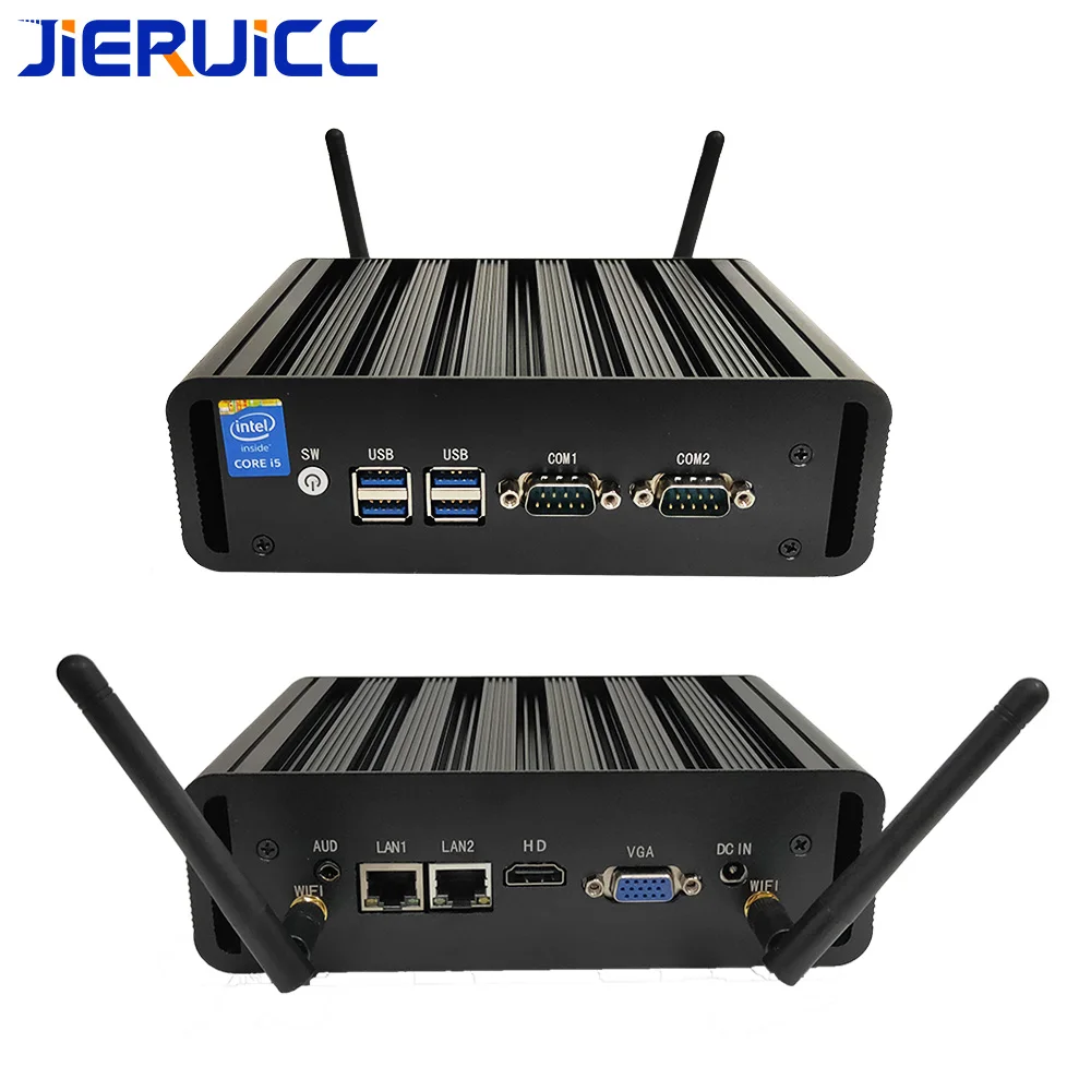 

minipc i5 4200u intel hd graphic 2 rs232 com 2 lan 1000M windows 10 mini computer fanless design for education/htpc/office