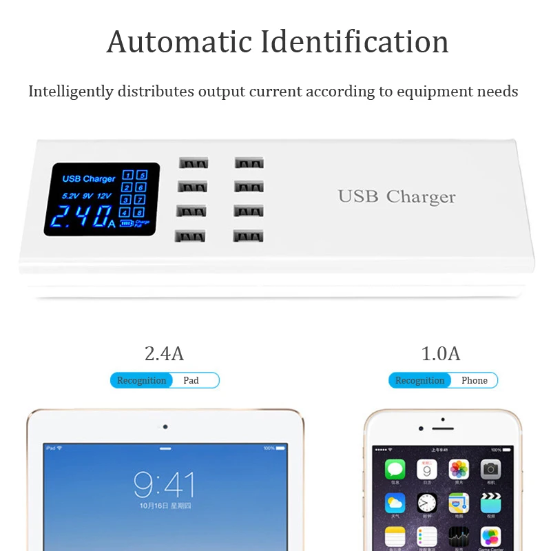 Умная многопортовая USB зарядная станция светодиодный дисплей адаптер питания