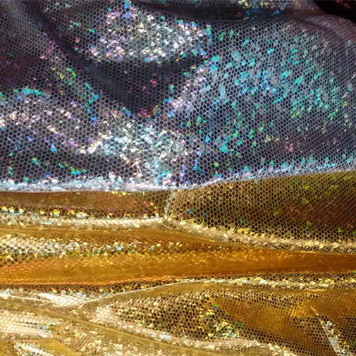 

all side elastic Spandex Bronzing colorful laser fabric small hexagonal nest holographic material Bikini cloth diy fabric
