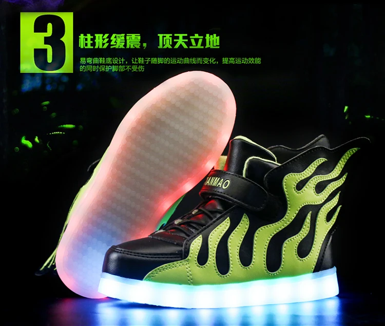 STRONGSHEN Green Kids Shoes with LED Lights Children Kids Sneakers with Wing Boys Girls Led Light Up Shoes USB Charging Warm extra wide children's shoes