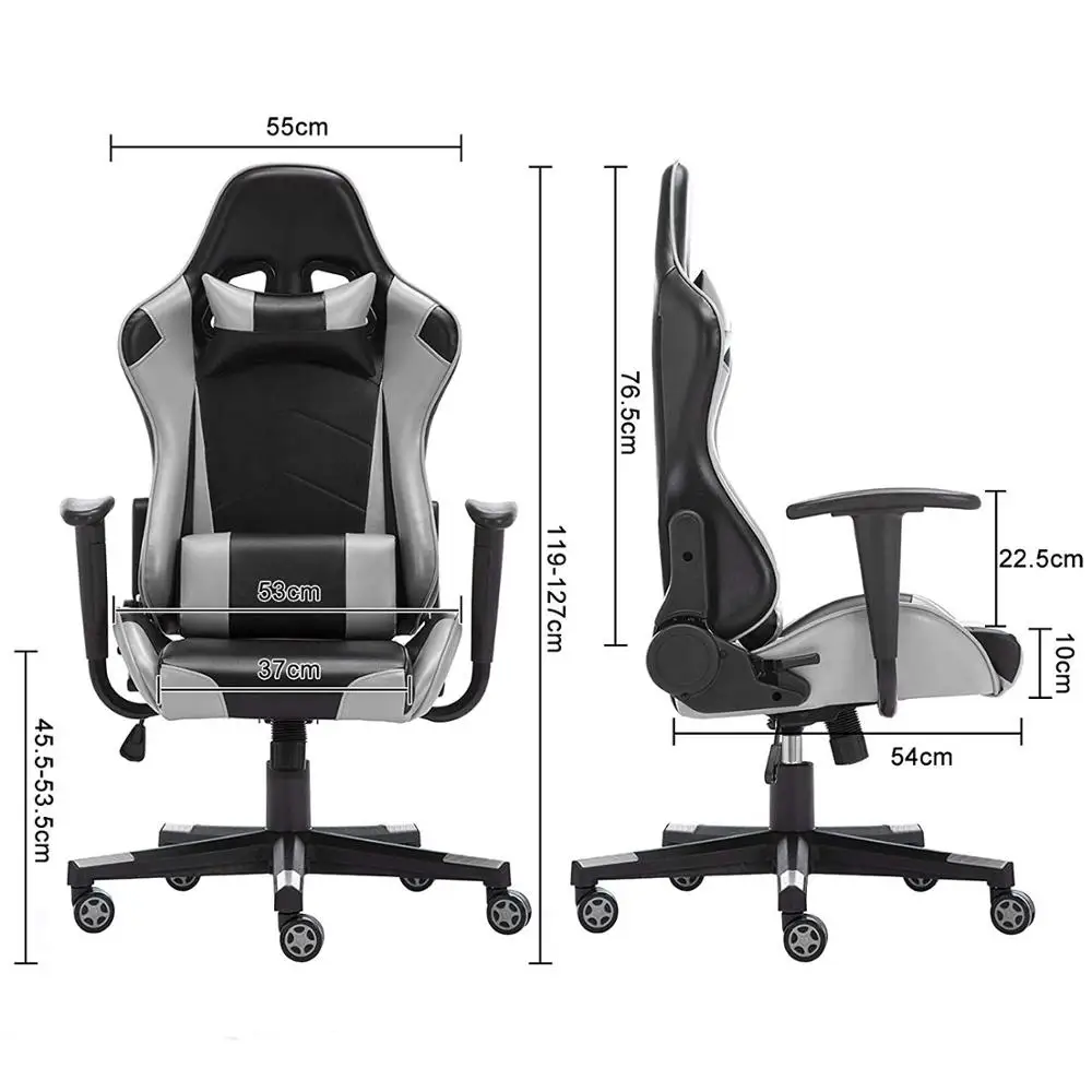 Racing Chair Computer Executive Chair PU Gaming Chair with Headrest&Lumbar Cushion 135 Degree Reclining Angle