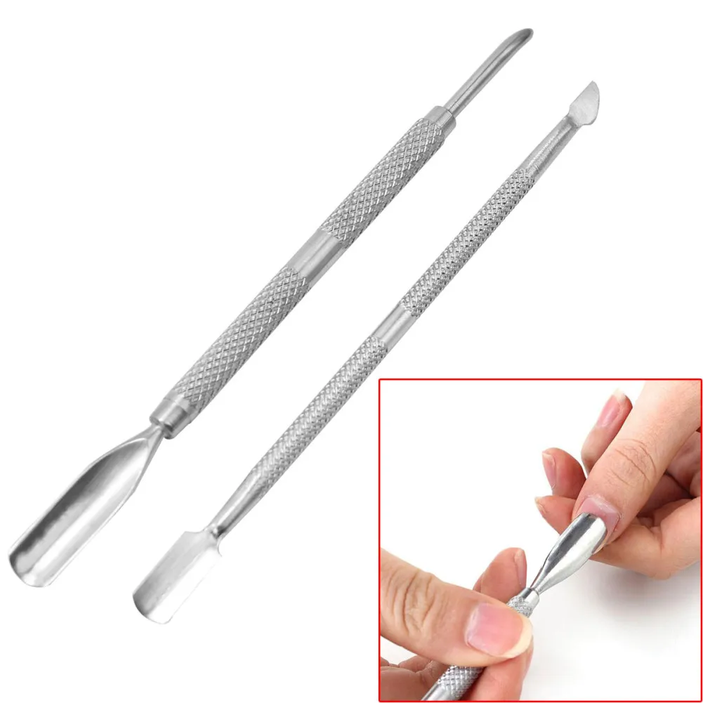 

2pcs Dual-end Stainless Steel Nail Cuticle Pusher Spoon Remover Trimmer Dead Skin Manicure Pedicure Cleaner Nail Art Tool