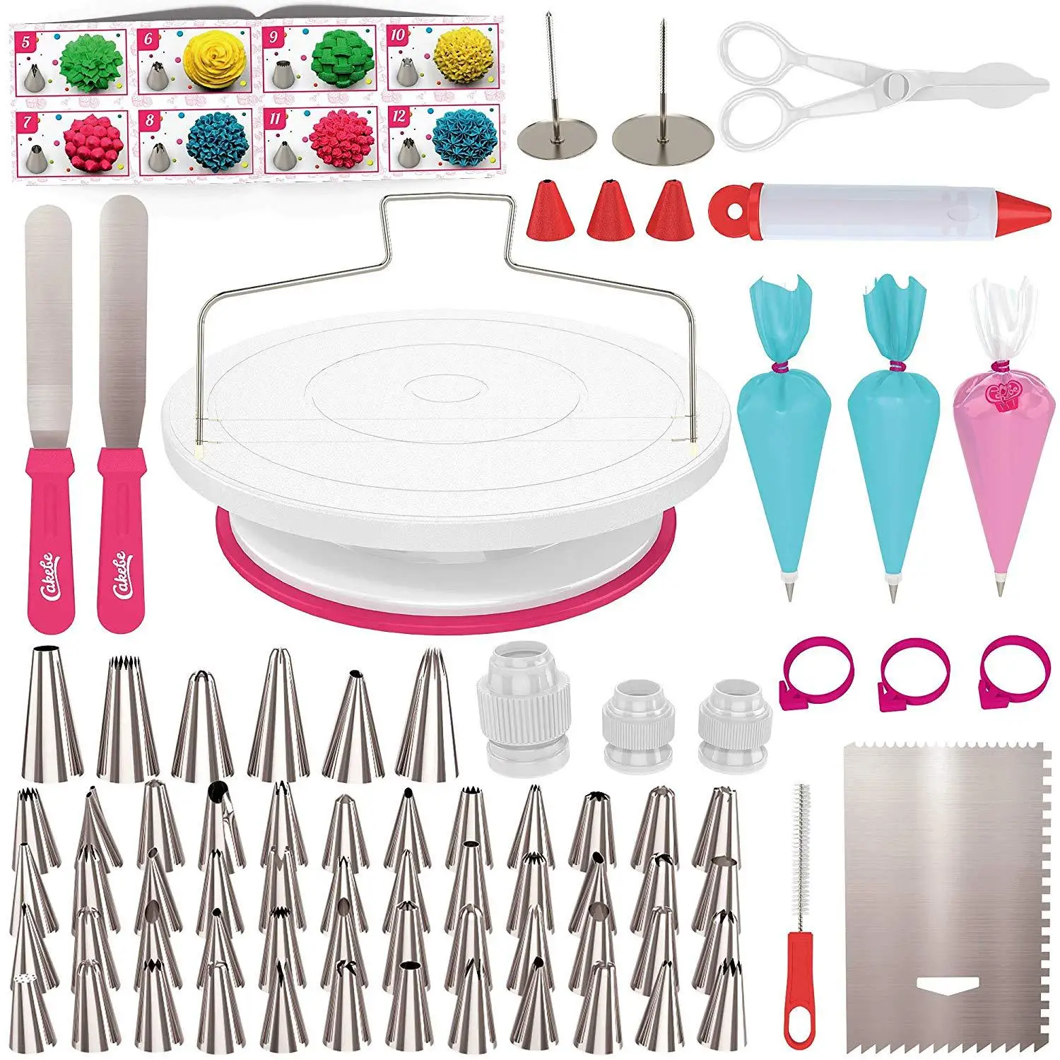 

82PCS/Set Cake Decorating Tools Kit Icing Tips Turntable Pastry Bags Couplers Cream Nozzle Baking Tools Set for Cupcakes Cookies
