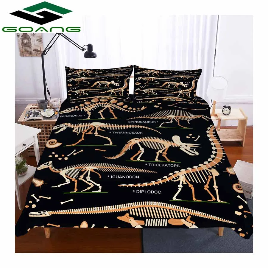 GOANG full size bedding sets luxury home textiles 3d Digital printing mini dinosaur 3pcs boys bedding set microfiber - Цвет: Черный