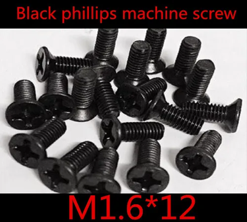 

1000pcs/lot DIN7985 M1.6*12 Steel With Black Cross Recessed Phillips Flat Head Countersunk Machine Screw