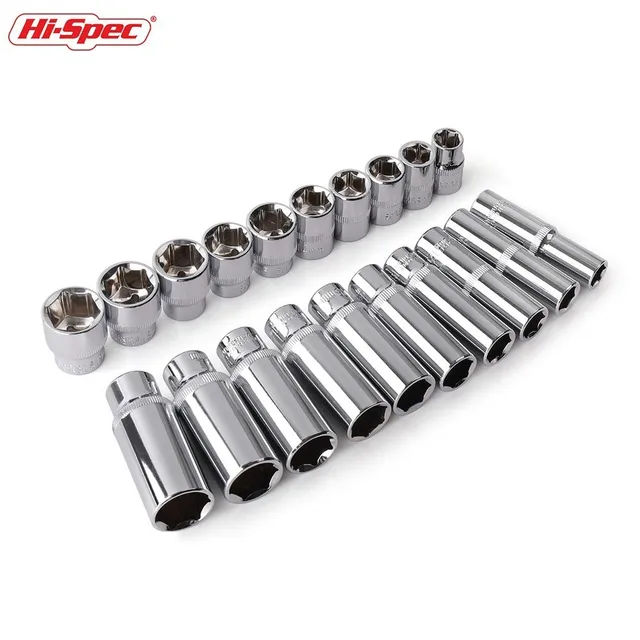 Hi-Spec 10pc 3/8 inch Short Long Socket Set CRV 10-19mm Deep Socket Adapter for Torque Ratchet Socket Wrench Spanner Repair Tool - Image 5