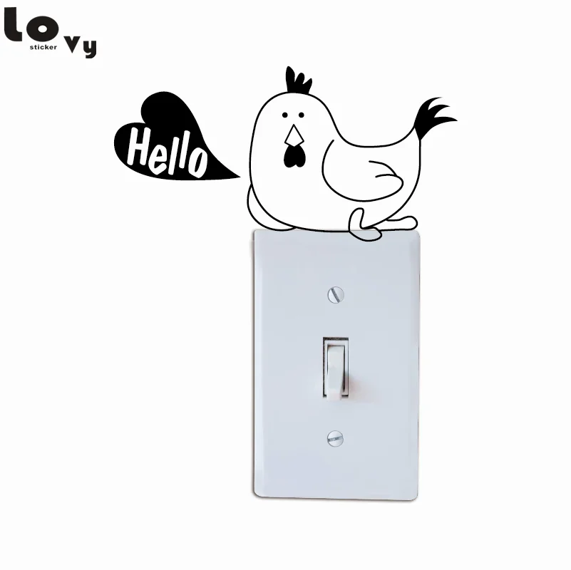 

Hello Rooster Light Switch Sticker Funny Cartoon Animal Vinyl Wall Sticker Home Decor