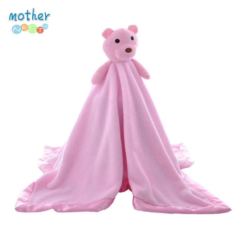 

Baby Blanket Spunky Bear Coral Fleece Newborn Infant Swaddle Wrap wit Satin Trim Cute Stuffed Animal Security Blanket Toy Gifts