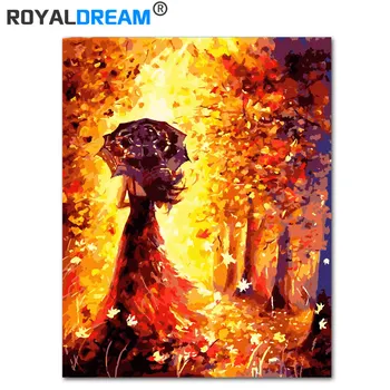 

ROYALDREAM Under The Umbrella Red Skirt DIY Painting By Numbers Kit Paint On Canvas Painting Calligraphy For Home Decor
