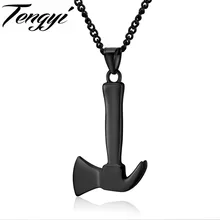 TENGYI Fashion Axe Pendant Necklace Gold Black Steel Color Hatchet Stainless Steel Link Chain Men Jewelry