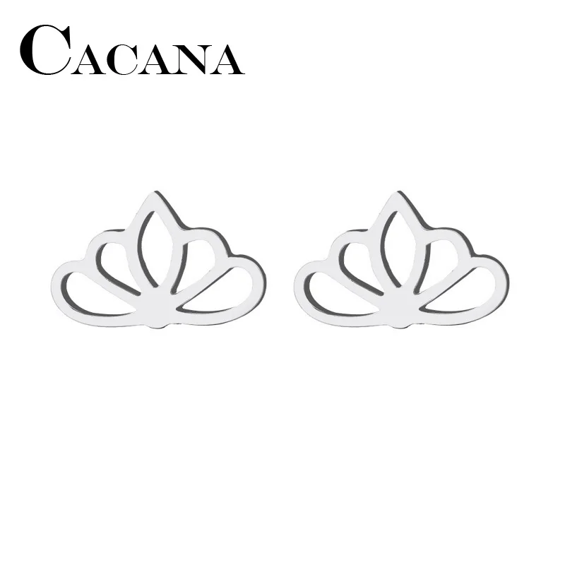 CACANA Stainless Steel Stud Earring For Women Man Lotus Gold And Silver Color Lover's Engagement Jewelry Drop Shipping
