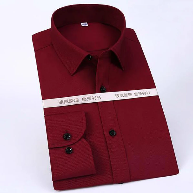 Solid Men Shirts Business Office Work Long Sleeve Casual Fashion Dress Shirt Social Brand Clothing Plus Size 4XL X152