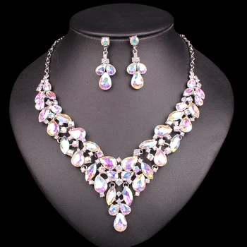 

Luxury Crystal Bridal Jewelry Sets Wedding Necklace Silver Plated Earring Set jewellery Brides Girls Women Accessories Wholesale