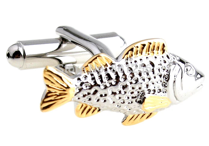 

Free shipping Men's Cuff Links gold color fish design copper material men cufflinks whoelsale&retail