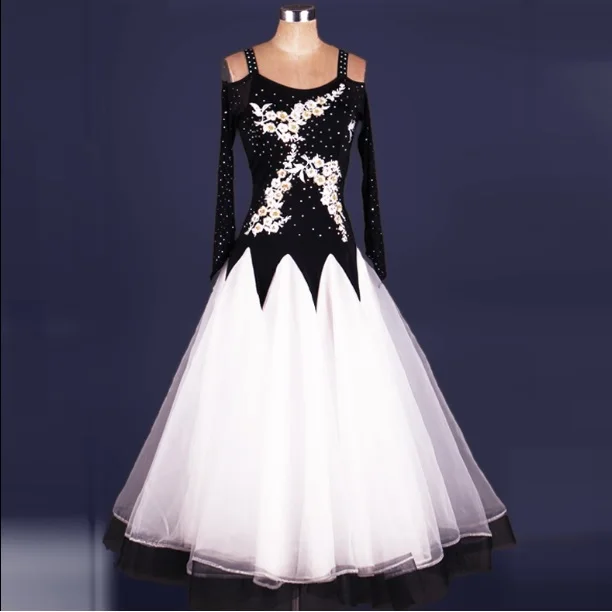 

2017 New Women's White Blue Yellow 6 Color Flamenco Waltz Dress Women Girls Standard Ballroom Costumes Competition Dresses