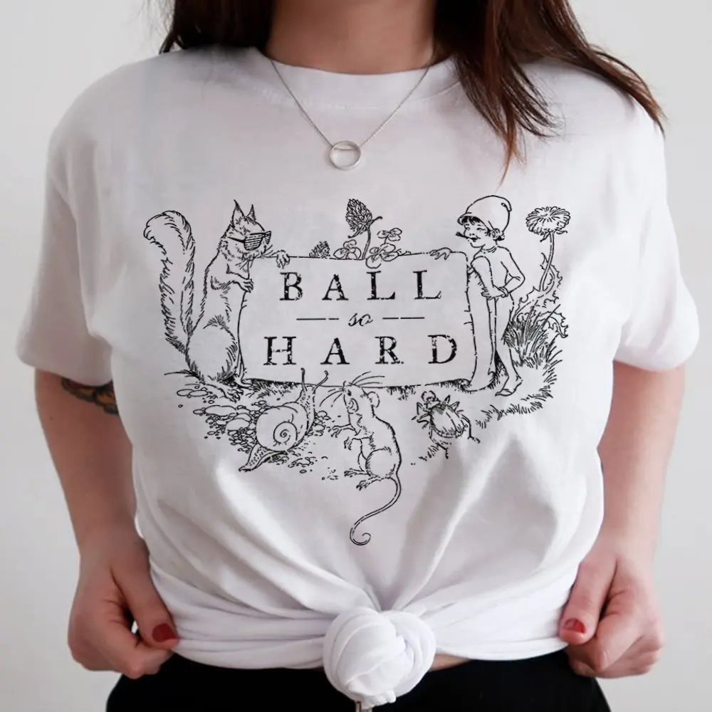 

Funny America Style Ball So Hard White Women T shirt Summer Short Sleeved Oversize Harajuku Vintage Tees Graphic T Shirt Female