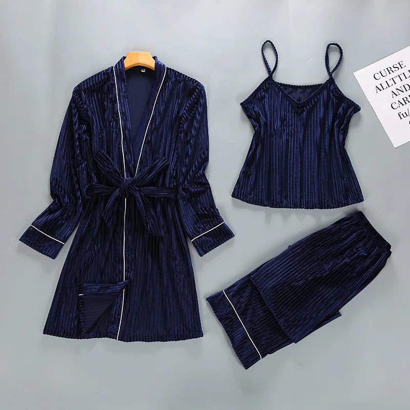 Модный женский комплект из 3 предметов: халат, топ и штаны, ночной ...