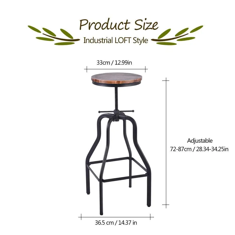 Vintage Bar Stool Round Swivel Wood Seat and Metal Height Adjustable Industrial Look Swivel Bar Chairs Vintage Bar Stool Round Swivel Wood Seat and Metal Height Adjustable Industrial Look Swivel Bar Chairs