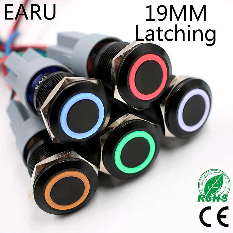 19mm Alumina Black Waterproof Latching Maintained Self-lock Fixation Round Metal Push Button Switch LED Light Car Horn Auto Lock 19mm Alumina Black Waterproof Latching Maintained Self-lock Fixation Round Metal Push Button Switch LED Light Car Horn Auto Lock
