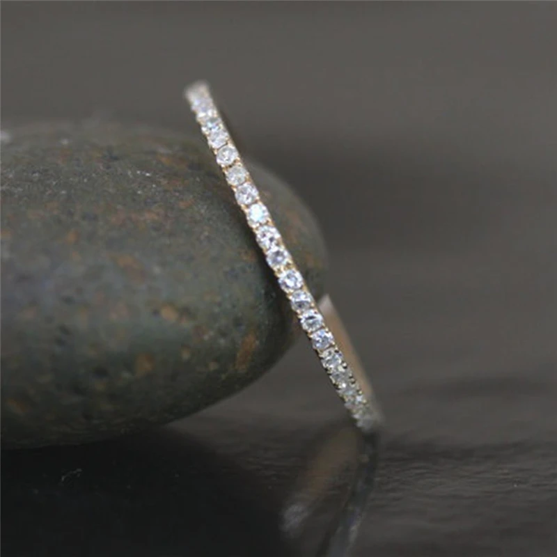 

Dainty And Cute Rhinestone Ring Solid Rose Gold CZ Elegant Thin Sparkly Ring For Woman Jewelry Wedding Engagement Gifts