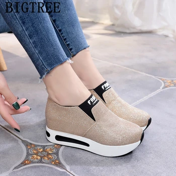 

Glitter Sneakers Increase Within Women Wedge Shoes High Women Casual Shoes Slip On Platform Sneakers Elevator Shoes Buty Damskie