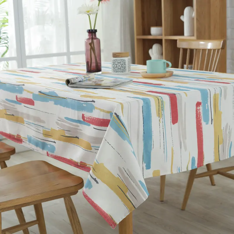 Modern Simple Graffiti Color Tablecloth Polyester Cotton Table Cloth Kitchen Towel Casual Party