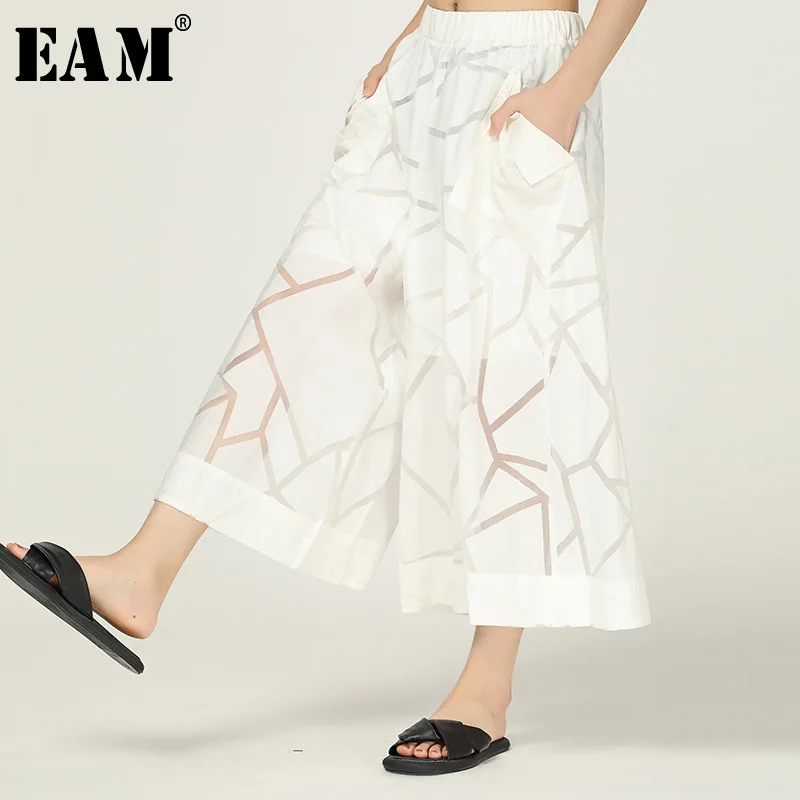 

[EAM] 2019 New Autumn Winter High Elastic Waist Personality Loose Temperament Wide Leg Pants Women Trousers Fashion Tide JX855