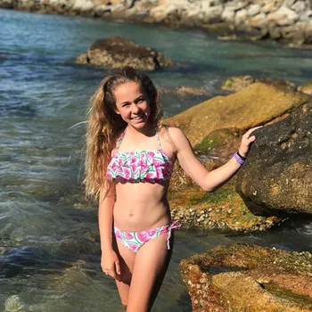 

Toddler Kids Watermelon Printed Bikini Set New Summer Halter Neck Lace-up Swimwear 2pcs Baby Girls' High Waisted Beachwear Hot