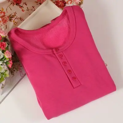 Осень зима женская футболка тройники теплые футболки из плотного бархата Женская облегающая блузка с длинным рукавом Нижнее белье топы размера плюс 859 - Цвет: rose red