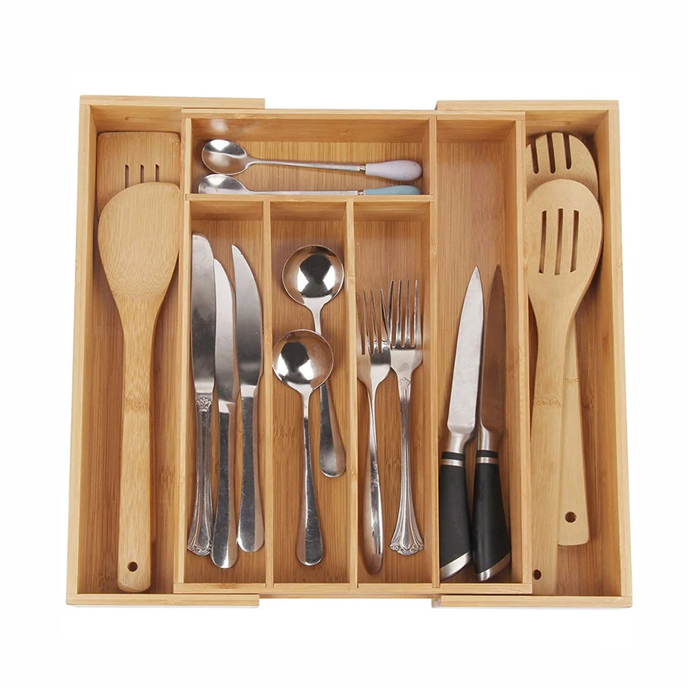 

7-Grid Kitchen Cutlery Storage Box Expandable Cutlery Cutlery Tray Bamboo Drawer Organizer Free Shipping