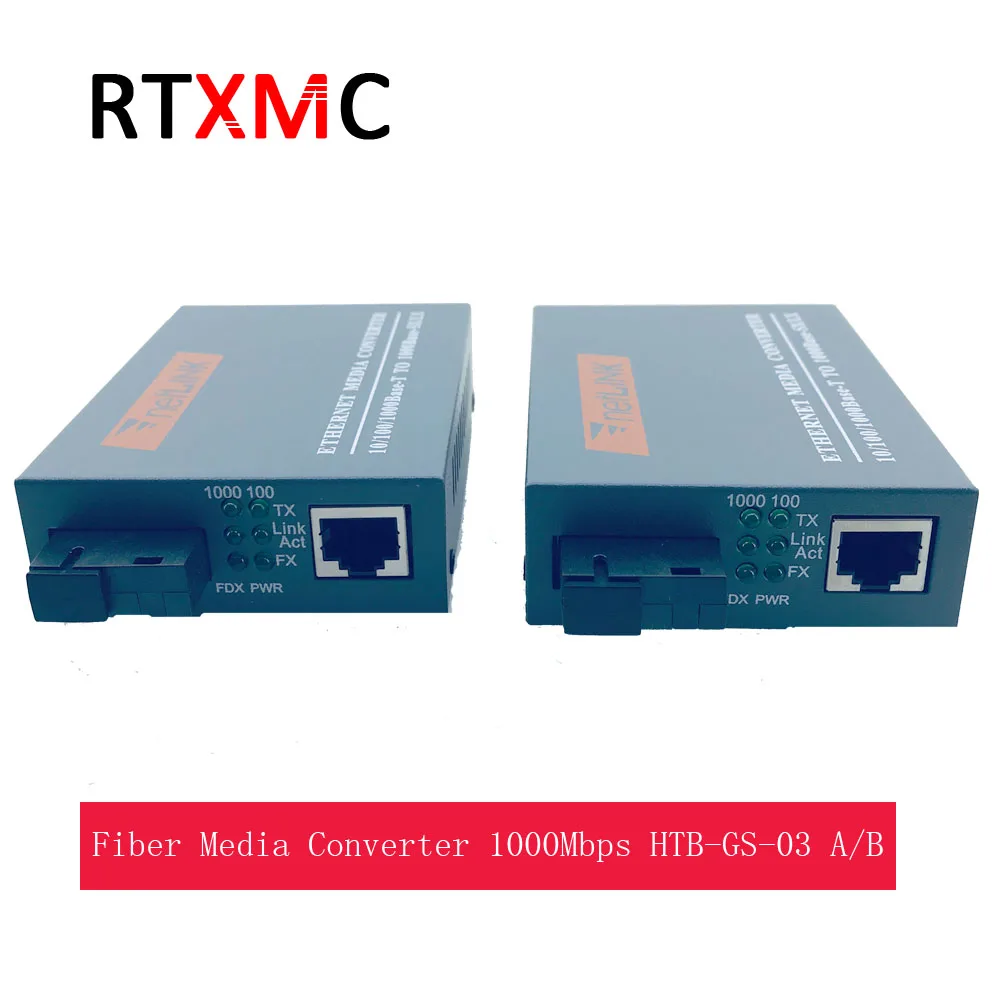 

2 Pair HTB-GS-03 A/B Gigabit Fiber Optical Media Converter 1000Mbps 1.25G Single Mode Single Fiber SC Port 25KM External Power