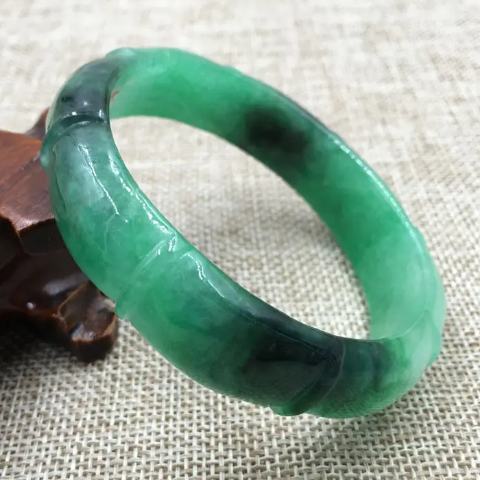 

61mm Vintage Chinese Hand-carved Emerald Green Jadeite Jade Bracelet Bangle 1021