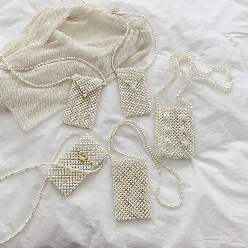Handmade Women Pearl Bags Designer Beaded Shoulder Bags Charm White Pearls Crossbody Bag Luxury Eve