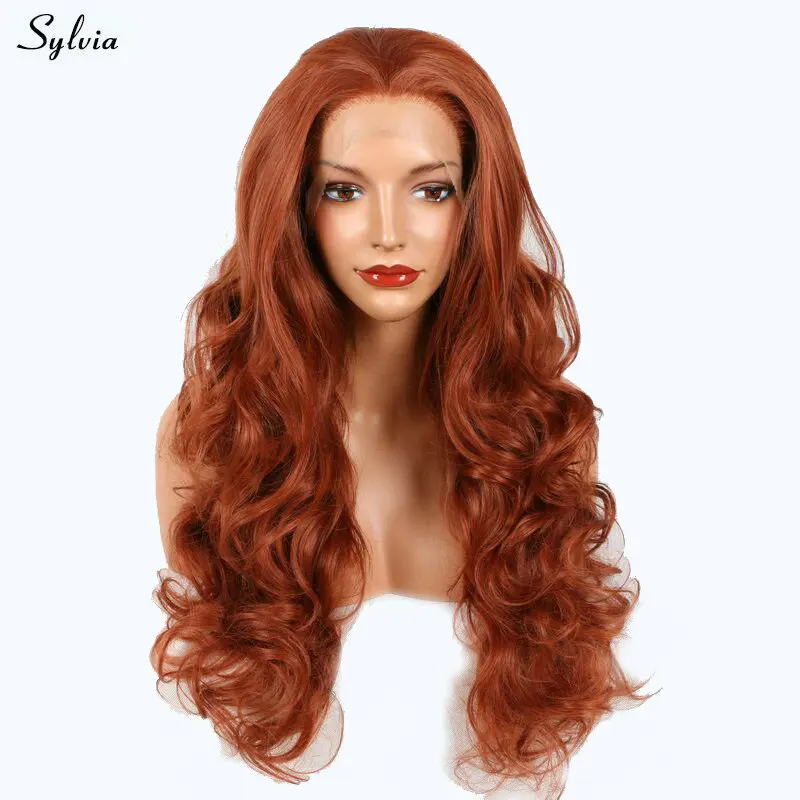 Sylvia свободные волнистые длинные волосы медный красный/темно-оранжевый парик термостойкие синтетические парики на шнурках для женщин девочек натуральные волосы - Цвет: #350