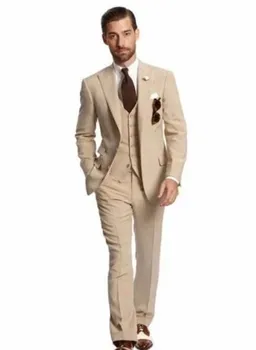 

Beige Slim Jacket Jacket England Style Design Men's Suit Custom Slim Business Jacket Wedding New Lang Set костюм