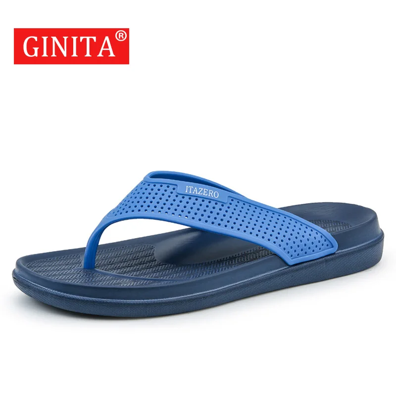 

GINITA Hot Sale Men's Outdoor Slippers Rubber Flip Flops For Men Summer Men Beach Slides Sandals Anti-slip Black Shoes