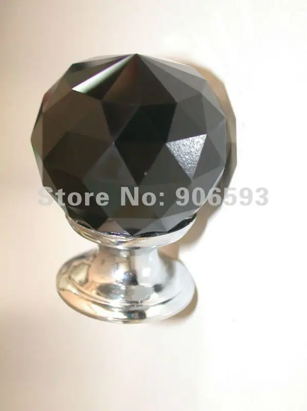 

20PCS/LOT FREE SHIPPING 30MM BLACK CRYSTAL KNOBS WITH CHROME ZINC BASE