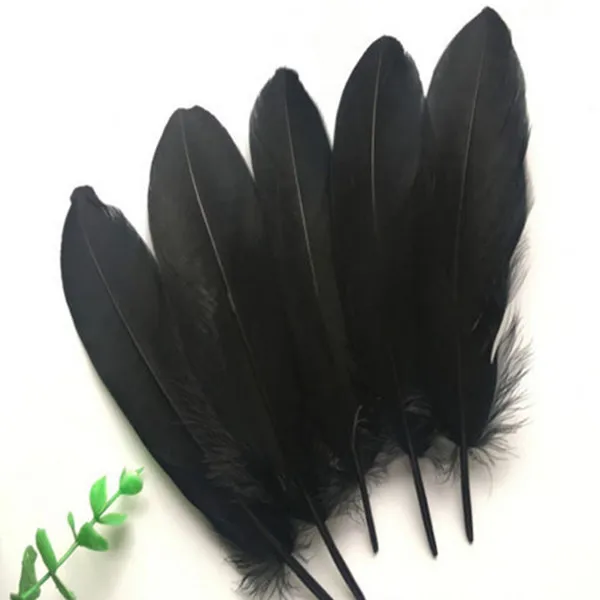 black Самодельные гусиные перья, розничная, 100 шт, 15-20 см/6-8 дюймов, гусиные перья для плюмажа, перья, промытый гусиный пух, пушистый шлейф для свадьбы - Цвет: black
