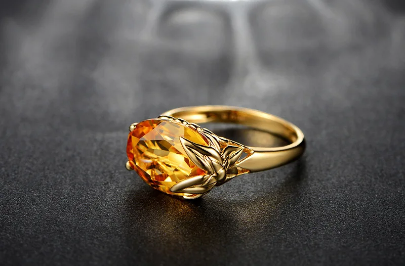 Европейские модные женские вечерние ювелирные изделия золотого цвета с большим камнем обручальное кольцо для женщин в форме листьев кольцо на палец размер США 6-10 anel