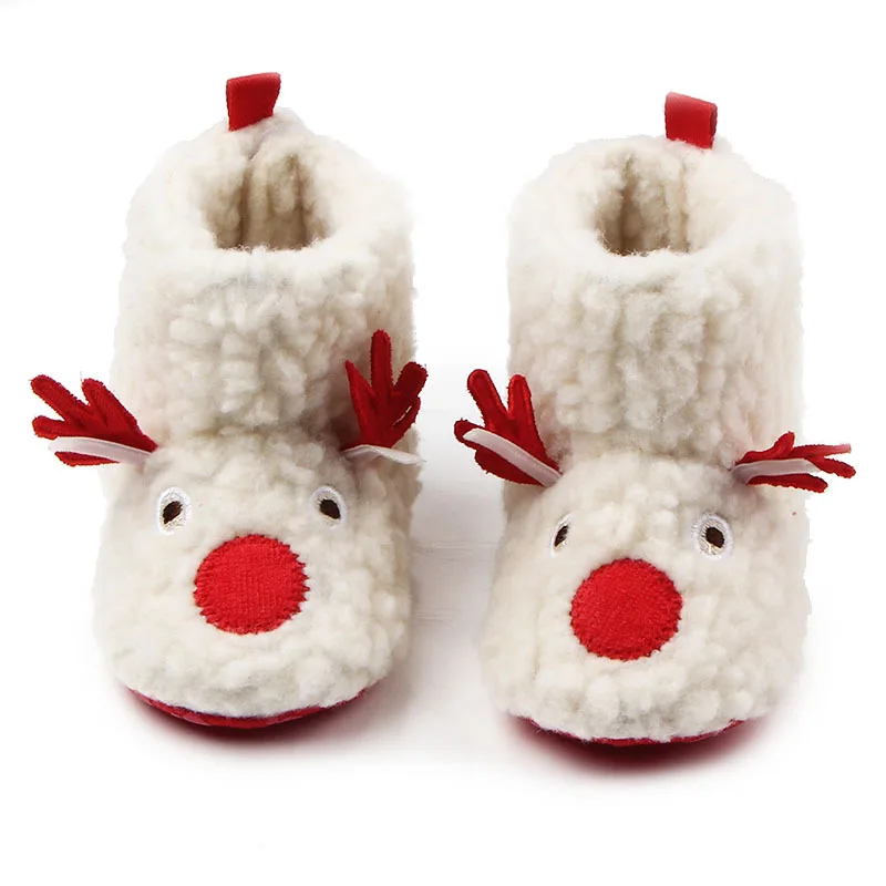 Новинка года; милые зимние детские ботинки в рождественском стиле с изображением лося; теплые зимние ботинки для первых шагов из бархата кораллового цвета с красной подошвой; 0-18 M